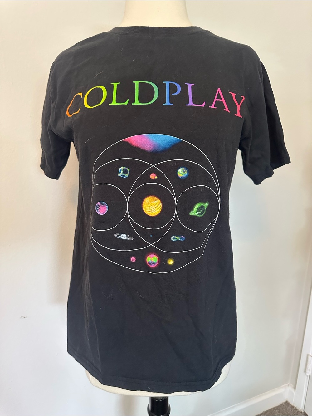 Coldplay Black Graphic Band Tee with Rainbow Logo